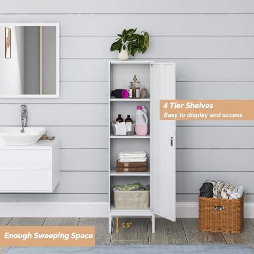 Steehoom Metal Locker, Storage Cabinet with Digital Lock, Steel File Cabinet with 3 Adjustable Shelves for School, Living Room, Bedroom, Office (White) - Thumbnail 4