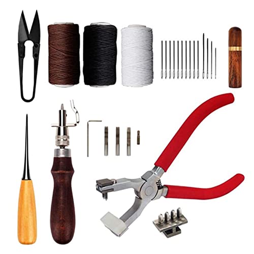 MKNZONE 34 Piezas Juego de Manualidades de Cuero, Herramientas de Coser Artesanales para Artesanía de Cuero Trabajo de Grabado, Coser a Mano, Estampar y Hacer Sillines - Kits de Repujado de Cuero#3 Cover