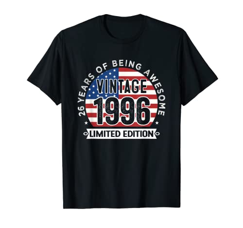 Regalos de cumpleaños 26 hombres vintage 1996 26 años bandera de Estados Unidos Camiseta
