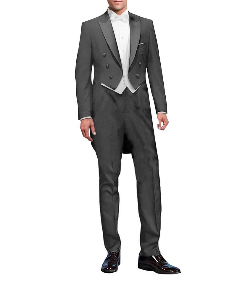 Men's Black Tailcoat Suit - Groom Vest 3-Piece | Best Man Prom Formal 5