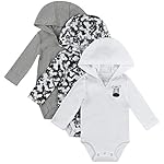 Hanes Baby Long Sleeve Bodysuit, Ultimate Bodysuit Hoodie Boys & Girls, 3-pack