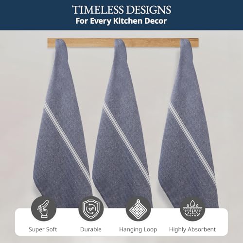 Image of LANE LINEN 100% Cotton Kitchen Towels for Cleaning 6PC - Blue Chambrey