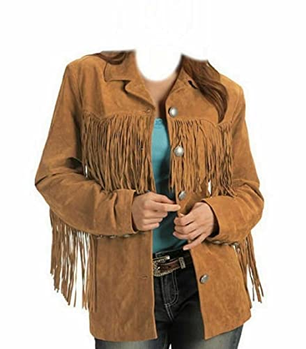 Women Traditional Western Cowgirl 100% Genuine Suede Leather Jacket | Ladies Native American coat with Fringed