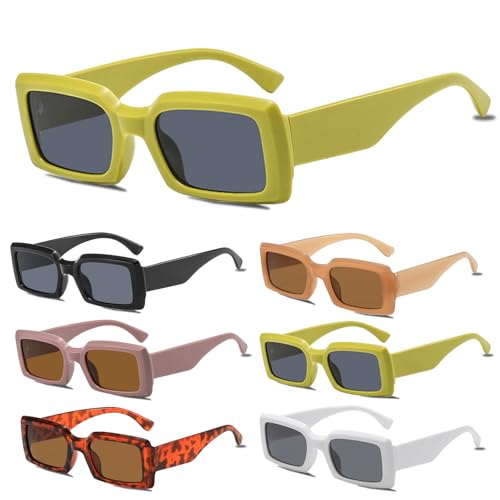 Retro Trendy Rectangle Sunglasses for Women Men UV400 Protection Trendy Style Classic Sunglasses 6Pcs