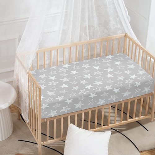 Image of Star Baby Crib Sheets for Boys Girls Grey Fitted Crib Sheet for Standard Crib and Toddler Mattress Cute Baby Mattress Sheets Toddler Bed Sheet 52x28x8 in