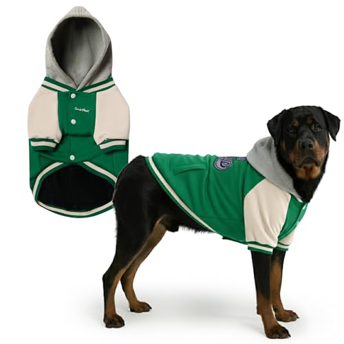 Image of Spark Paws Varsity Dog Hoodie - Premium Dog Sweater for Small, Medium, and Large Dogs | Warm Clothes for Pets, Winter Jacket Alternative - Green - 5XL