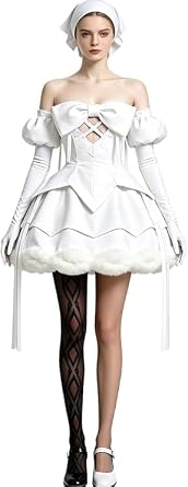 Women White Dress Outfits Halloween Off Shoulder Gown with Accessory