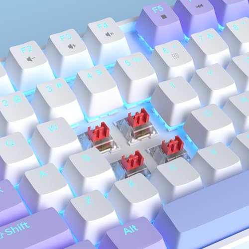 Image of MageGee 75% Mechanical Gaming Keyboard, Red Switch, LED Blue Backlit, 87 Keys Compact TKL Wired Computer Keyboard for Windows Laptop PC Gamer - White /Purple