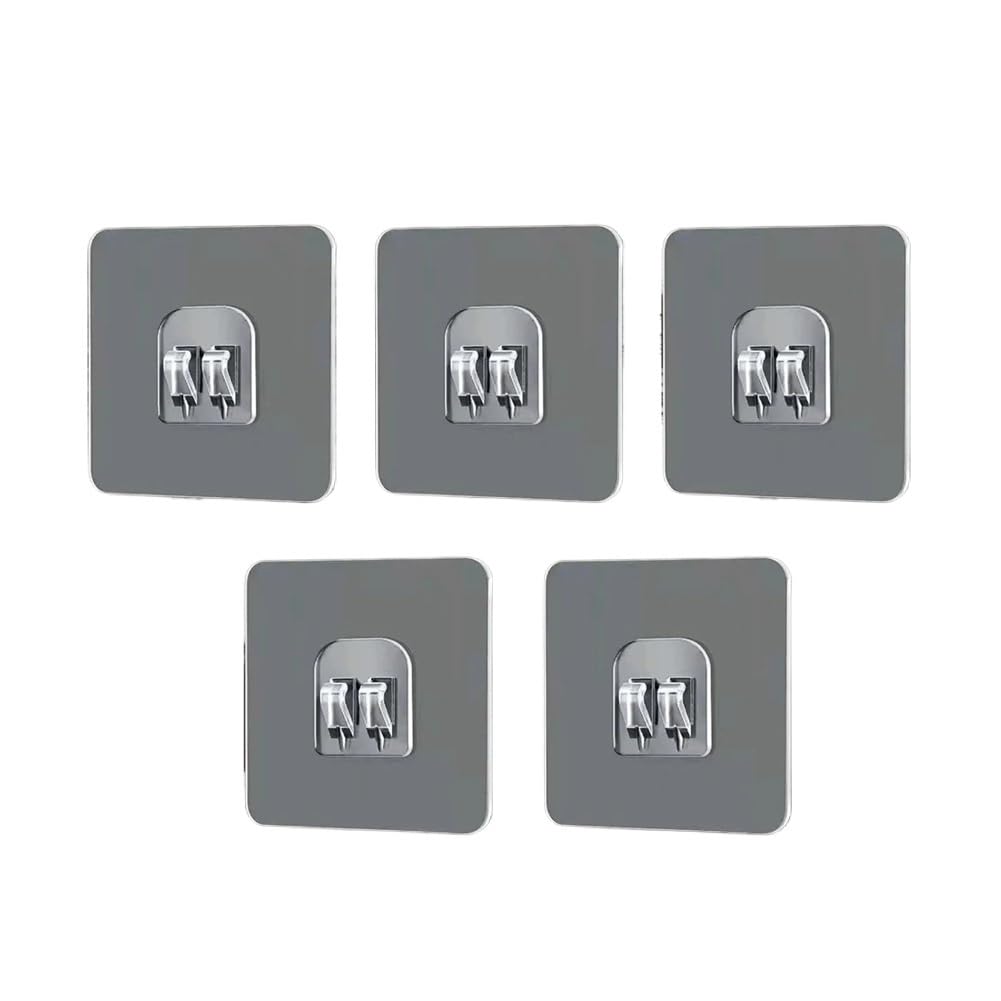Gentryroo Single Clear Square Adhesive Mop Holder Punch Free Dual Clip Cleaning Tool Wall Bracket