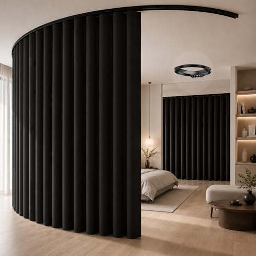 Raumteiler Vorhang Flexibler Vorhang Raumteiler mit Deckenmontage & Biegbarer Schiene Sichtschutz & Lichtschutz für Wohnraum Schlafzimmer & Büro (Schwarz 213 x 270 cm)