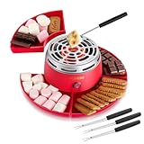 FOHERE Tabletop Indoor Electric S'mores Maker - Flameless Electric Marshmallow Roaster with 4 Detachable Trays & 4 Roasting Forks Graham Crackers, Chocolate, and Marshmallows,Red