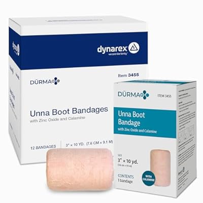 Dynarex Durma Unna Boot Bandages with Zinc Oxide and Calamine - Provides Compression with Soothing Formula for Leg Ulcers, Edema, Sprains - 3 x 10 yds - Case of 12 Rolls