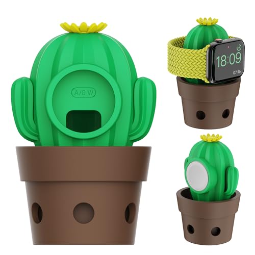 BRIMFORD Cute Cactus Charger Stand Compatible with Apple Watch, Silicone Desk Stand Holder for All iWatch Series Ultra/SE/8/7/6/5/4/3/2/1(45mm-38mm), CHARGER NOT INCLUDED