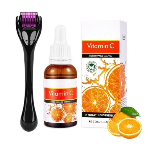 Vitamin C Serum Microneedling Set, Vitamin C Serum Gesicht mit 0.5mm Microneedling Roller, Micro Needling Set für Anti Pigmentflecken Gesicht, Micro Infusion System für Pigmentflecken & Pickelmale
