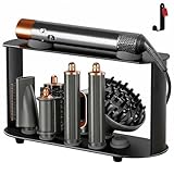 Lasvea Holder for Dyson Airwrap Attachments| 8 Holes Metal Storage Rack with Protective Silicone Pad | Countertop Organizer for Dyson Diffuser Accessories & Curling Iron with Self-Adhesive Hook, Black