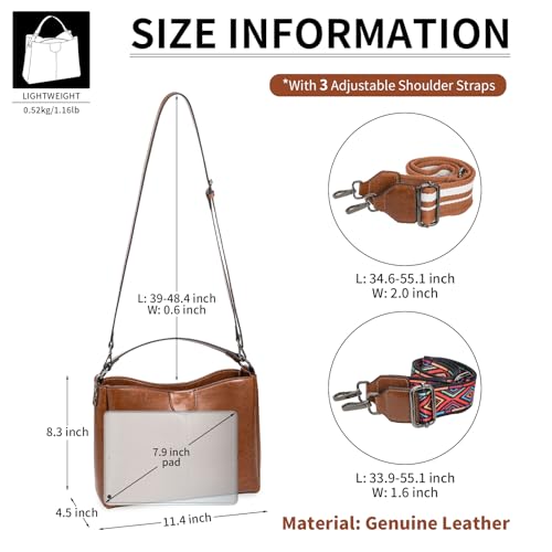 Genuine Leather Purses for Women Crossbody Bags Hobo Bags Top Handle Women's Shoulder Handbag with 3 Straps3
