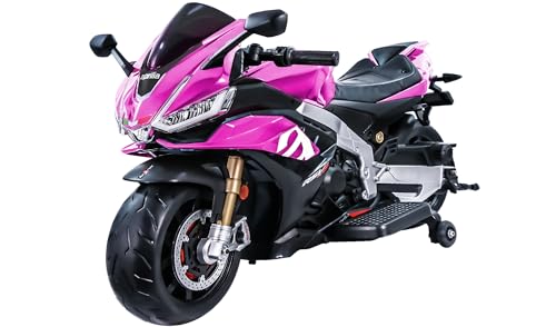 24V Kids Motorcycle, Aprilia Licensed Electric Motorcycle for Kids with Long Battery Life, Thread Wheels, Training Wheels, Large Seat-Pink