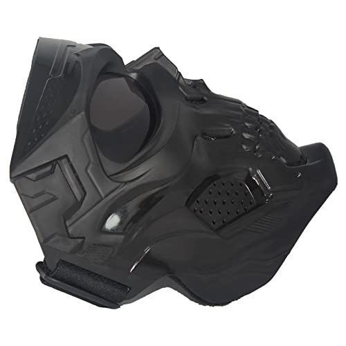 Airsoft Mask Paintball Mask Full Face Tactical Mask Suitable For Atv Motorcycle Cycling Skiing Halloween Cs Game Cosplay Skull Mask (Black-Black Lens) #TOP3