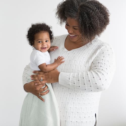 Image of Amazing Baby Cellular Blanket, Premium Cotton Knit, Ultra Soft, Breathable, Cozy Gift for Baby Boys and Girls, Favorite Toddler Blanket, 44 x 44 inches (112 x 112 cm), Soft SeaCrystal