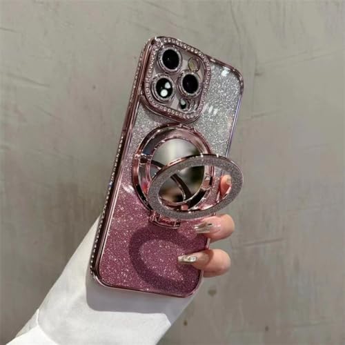 Étui de téléphone à support magnétique pour miroir de maquillage iPhone 12 Pro dégradé rose