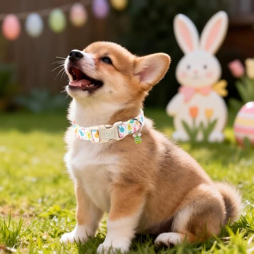 Image of Easter Day Dog Collar, UP URARA PUP Easter Bunny Adjustable Pet Collar with Quick Release, Colorful Rabbits Dog Collars for Small Medium Large Dogs