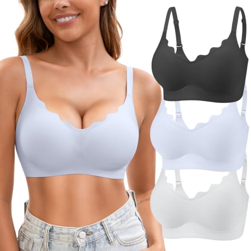 Image of Womens Seamless T-Shirt Bras 3 Pack Wireless Comfy Jelly Bra, Full Coverage Bralette No Show Under Clothes