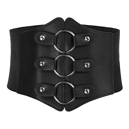 GRACE KARIN Corset Belt for Women Black Elastic Wide Waist Leather Belts Costume Cosplay(Black Goth Style,S)