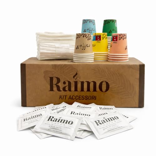 AURACAFFE' Kit 450 Accessori Caffè Completo - 150 Bicchierini Carta Biodegradabili 75 ml + 150 Palettine in Legno Monouso + 150 Bustine di Zucchero Extra Fine + Kit Caffè Per Pausa