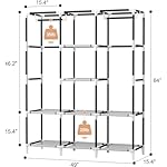 VTRIN Portable Closet, Large Capacity Portable Wardrobe with 2 Hanging Rods and 8 Storage Shelves, Sturdy Free Standing Closet Wardrobe for Hanging Clothes with Side Pockets, Black - Image 3