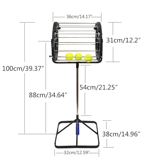 Recogedor de pelotas de tenis, cesta de recogida 2 en 1 con capacidad de 80 pelotas, tolva automática de pelotas con altura ajustable, embudo con asa, para escuela, gimnasio, club