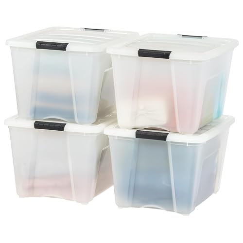 Image of IRIS USA 8 Pack 54 Qt Storage Bin Plastic Gasket Box, Tight Latching Lids, Pearl
