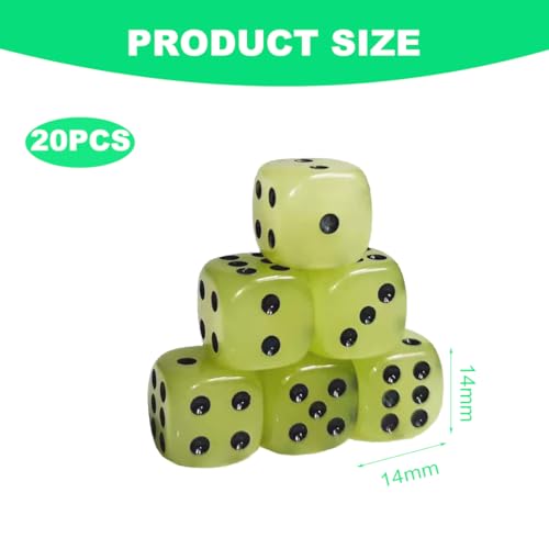 20 Stück Spielwürfel Leuchten Im Dunkeln, Würfel Neuheit, Würfel Sechs Seiten Couchtisch Spiel Indoor Outdoor Spiel Für Familie Bar Party 14Mm