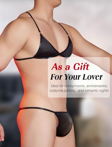 Men Sexy Lingerie Sissy Oil Shiny Bra and Thong Set Crossdresser Sleepwear4