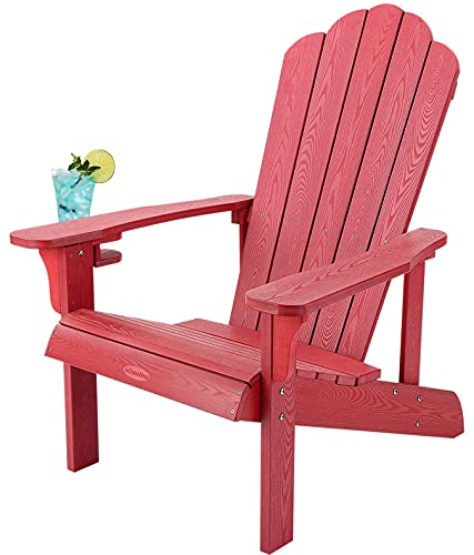 Adirondack Chair Weather Resistant , Hard Plastic Adirondack Chair With Cup Holder, Comfortable Easy To Assemble And Maintain, Outdoor Chair For Patio, Backyard Deck, Fire Pit & Lawn Porch - Red #TOP10