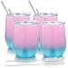 Fungun 4 Pack Stemless Wine Tumbler, 12 Oz Stainless Steel Wine Glass with Straws, Unbreakable Double Wall Cup Insulated Tumbler with Lids for Wine, Coffee, Drinks, Cocktails, Champagne(colorful1)