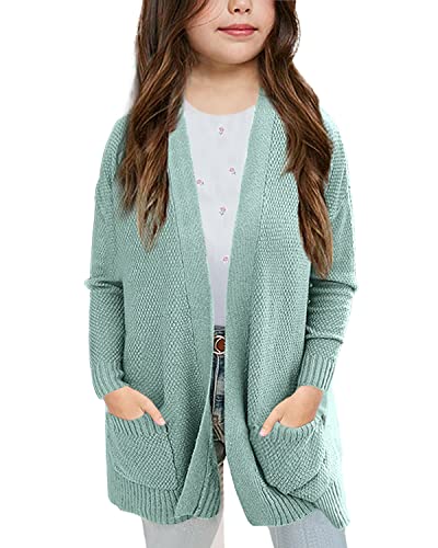Image of Goranbon Girls' Cardigan Sweaters Open Front Long Sleeve Casual Sweater Coats with Pockets