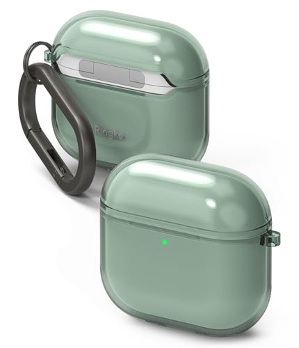 Image of Ringke Air Compatible with Airpods 4 Case Cover Soft Flexible Shockproof Anti-Scratch Slim Fit Protective Cover for Wireless Charging with Carabiner - Green