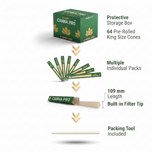 Image of OutonTrip Canna Pro Pre-Rolled Cones - 64 King Size Cones (109mm) | Ultra-Thin Natural Paper | Pre-Rolled with Filter Tips | Ready-to-Fill Paper Cones | Durable Storage Box