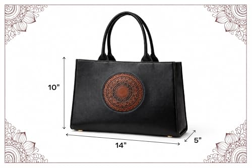 Image of Women's Leather Tote Bag | Structured for Office, Casual, Party & Formal Use | Stylish Shoulder Carry Tote (Black)
