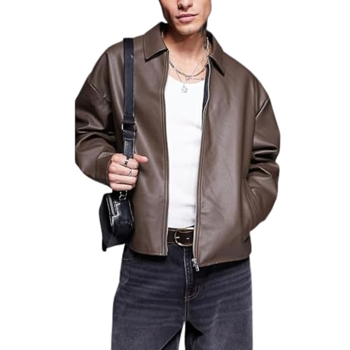 Image of Men's Faux Leather Jacket | Premium PU Leather Casual Winter Jacket for Men | Stylish Zip-Up Streetwear Biker Outerwear for Travel Party Riding Daily Wear