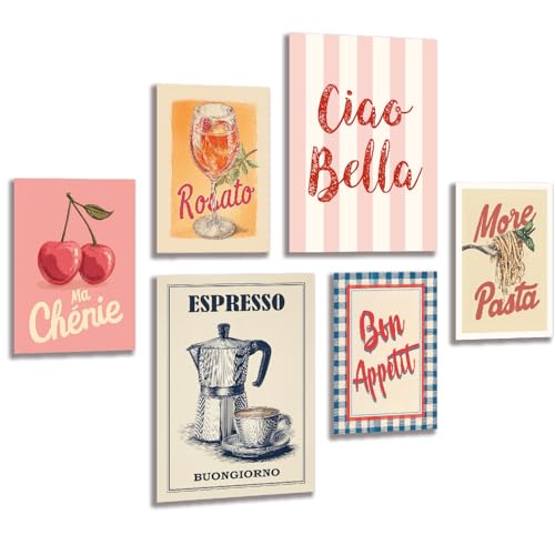 LAVEMA Lot de posters muraux vintage pour cuisine, salle à manger, cuisine, italien, moderne, décoration murale élégante pour la cuisine, le café, sans...
