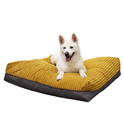 rucomfy Fibre-Filled Large Flip-It Dog Bed Mattress - Reversible Warm or Cooling Pet Bed - Pre Filled with Water Resistant Base - Machine Washable - 104 x 90 x 30cm (Mustard)