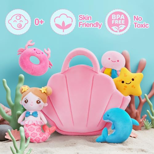 OUOZZZ Sirena Juguete para Bebé, 6 en 1 Juguetes de Peluche de Sirena, Muñeca de Sirena Juego de Juguetes de Peluche Suave con Sonidos - Regalo de Cumpleaños para Niñas 1 2 3 Años - imagen 2