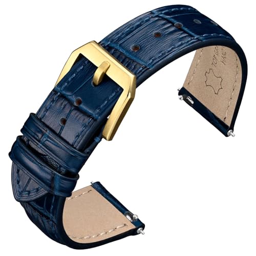 ANNEFIT Watch Straps 16mm, Embossed Alligator Grain Leather Watch Band with with Gold Buckle, Quick Release Replacement Bands for Men and Women (Blue)