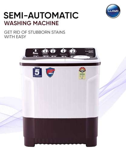 Image of Lloyd 7.5 kg 5 Star Semi Automatic Top Load Washing Machine |1300 RPM | Soak Function | 3 Wash Programs | Swift Dry | Magic Filter, (GLWMS75DDMAC, Dark Maroon and White)