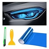Suvnie 12 × 48 Inch Car Light Tint Film, Shiny Chameleon Headlights Tail Lights Fog Lights Films with Squeeze & Cutter, Self Adhesive Vinyl Film Sticker Sheet Roll Car Accessories (Dark Blue)