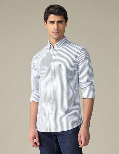 Image of U.S. Polo ASSN. Striped Regular Fit Shirt for Men - 100% Cotton, Breathable & Comfortable, Full Sleeves Casual Shirt for Men