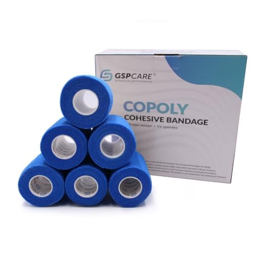 GSPCARE Self Adherent 6 Rolls 7.5cm X 4.5m Elastic Cohesive Bandages Used for Vet Wrap, Human Sports Care Include Wrist, Ankle, Knee (6 Rolls Blue)