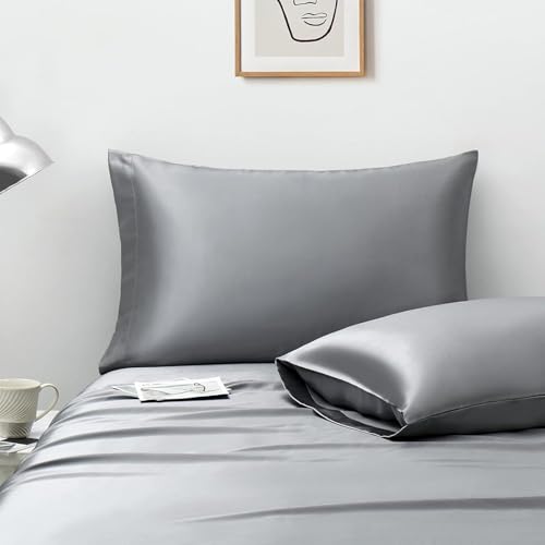 Image of RAGGLE Satin Silk Pillowcase for Hair and Skin Standard Size 18 inchX 28 inch with Soft Breathable Smooth Cooling Pillow Covers for Sleeping or Pillow Protector (2, Gray)