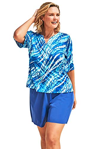 Swimsuits For All Women's Plus Size Three-Quarter Sleeve Swim Tee Rash Guard - 18/20, Dream Blue Tie Dye